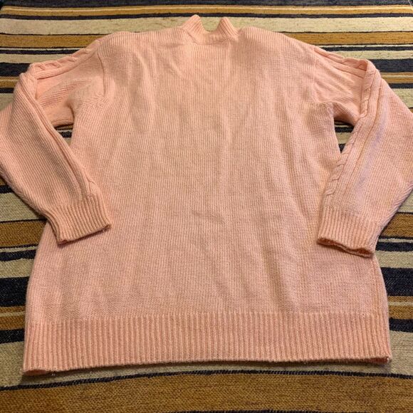 Vintage Knit Sweater Cottagecore Granny Pastel Pullover Pink Mock Neck Floral M - Picture 5 of 7